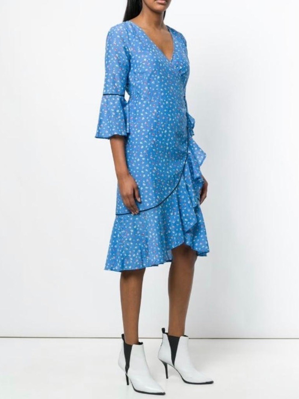 Ganni Beacon Wrap Dress Blue Size 38 Or 6